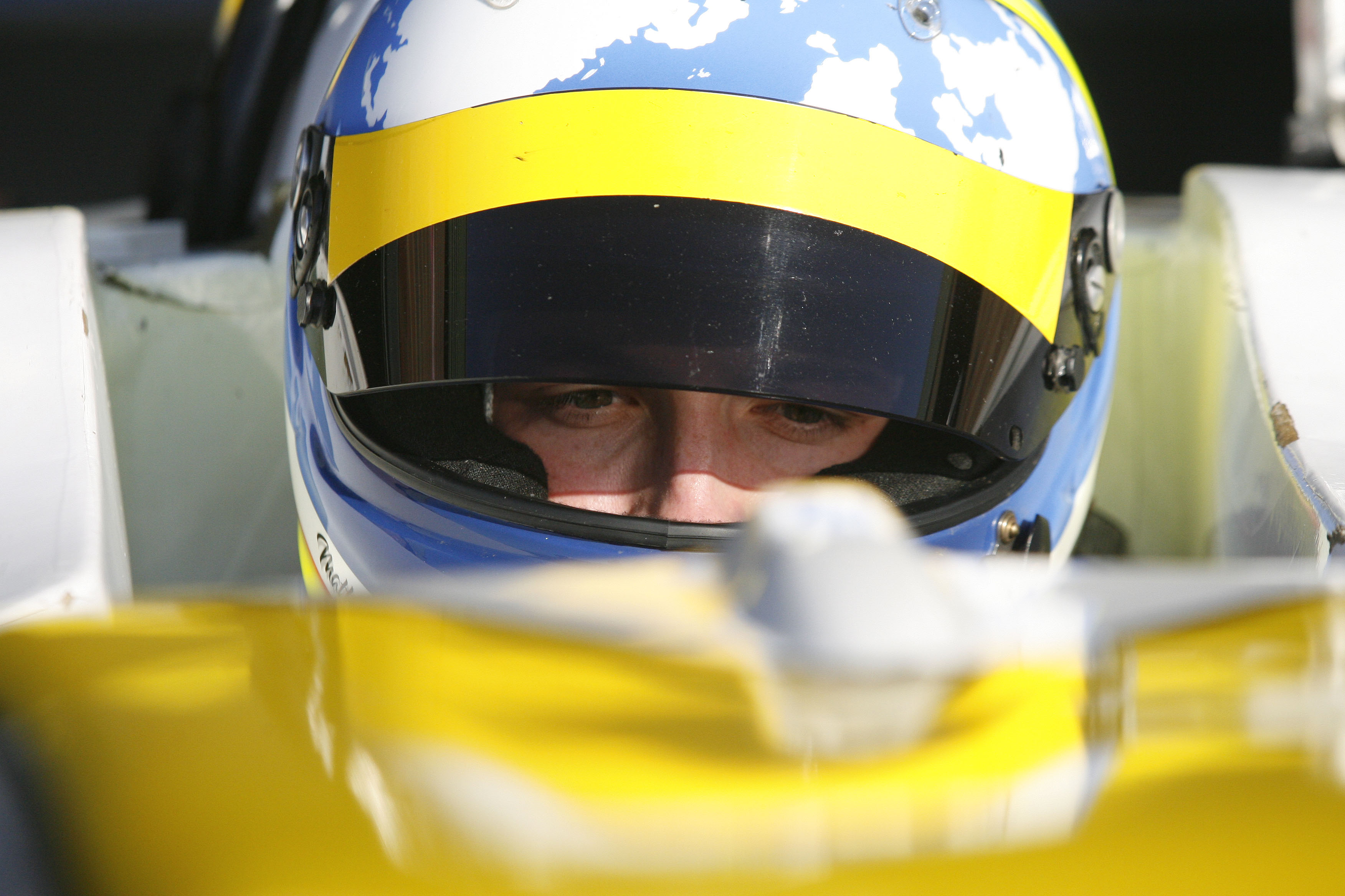 Matteo Ferrer looks through his open visor as he waits to qualify, Snetterton F4 2013